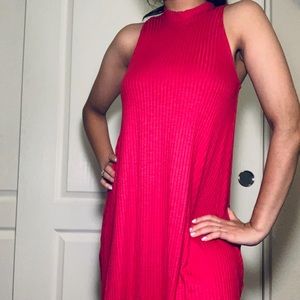 vibrant pink halter neck dress